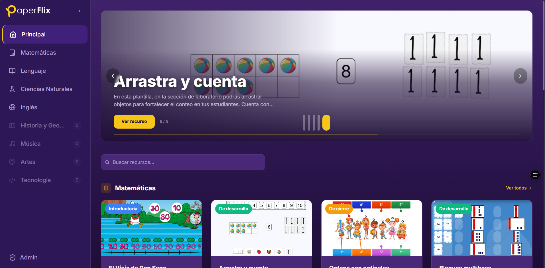 Dashboard de Paperflix, plataforma EdTech con IA integrada